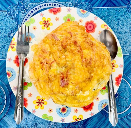 Photo for Minced pork omelette with rice, thai food. - Royalty Free Image