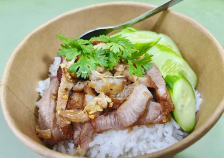 Téléchargez les photos : Riz au porc frit garni de coriandre, nourriture thaïlandaise. - en image libre de droit