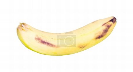 Téléchargez les photos : Une photographie d'une banane avec une tache brune dessus, il y a une banane qui a été mordue et qui est encore mûre. - en image libre de droit