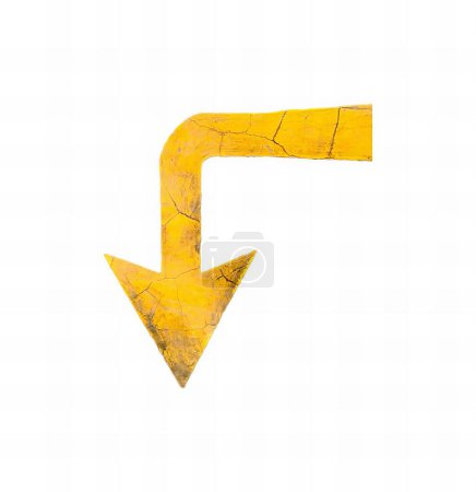 Photo for A photography of a yellow arrow pointing left on a white background, there is a yellow arrow pointing right at the top of a sign. - Royalty Free Image