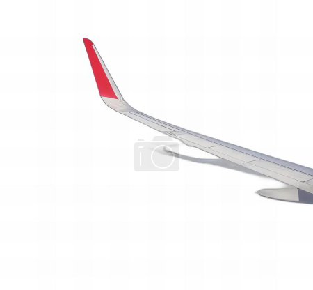 Téléchargez les photos : Une photographie d'une aile plane avec une ailette rouge, d'une aile d'avion avec une ailette rouge et d'une ailette. - en image libre de droit