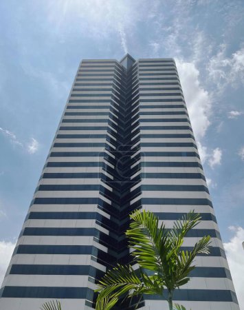 Photo for A photography of a tall building with a palm tree in front of it, library building with a palm tree in front of it. - Royalty Free Image