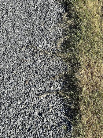 Foto de Una fotografía de un parche de hierba junto a un camino de grava. - Imagen libre de derechos