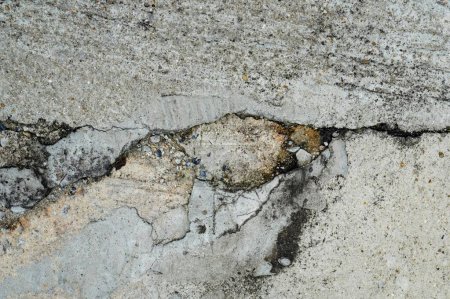 una fotografía de una grieta en el hormigón con un pequeño trozo de cemento.