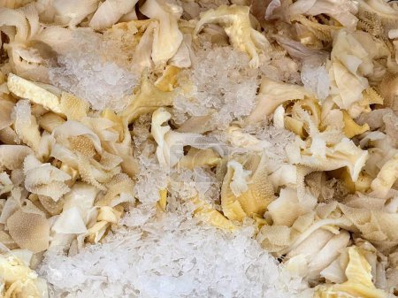 une photographie d'un tas de riz blanc et de champignons râpés.