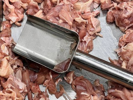 una fotografía de una cucharada de carne sentada encima de una sartén.