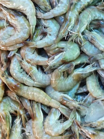une photographie d'un tas de crevettes assis sur une table.