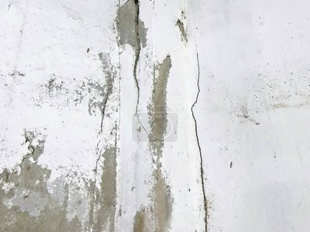 a photography of a fire hydrant in a dirty wall with a crack in it.