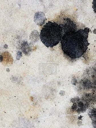 a photography of a dirty wall with a black spot on it.