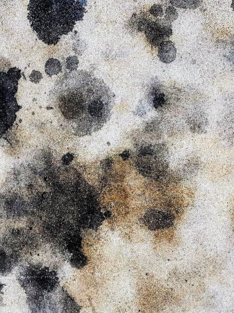 eine Fotografie einer schmutzigen Wand mit vielen schwarzen Flecken.