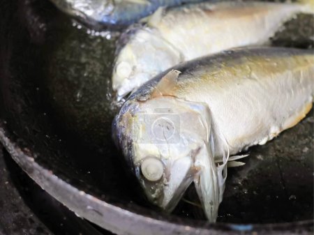 una fotografía de dos peces están cocinando en una sartén en la estufa.