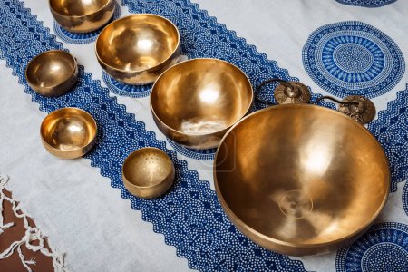 Photo for Tibetan bronze singing bowls for meditation - Royalty Free Image