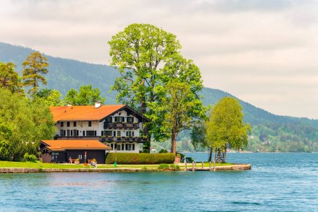 Lake Tegernsee on a summer day. View of the hotel above the lake