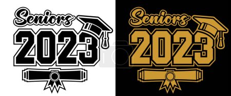 Illustration for 2023 class graduate header. The concept of decorate congratulation for school graduates. Vector on transparent and black background - Royalty Free Image