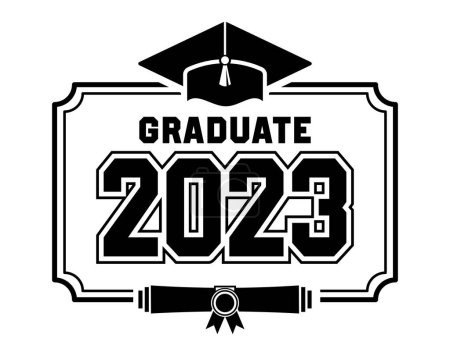 Illustration for 2023 class congrats graduates. The concept of decorate congratulation for school graduates. Design for t-shirt, flyer, invitation, greeting card. Illustration, vecto - Royalty Free Image