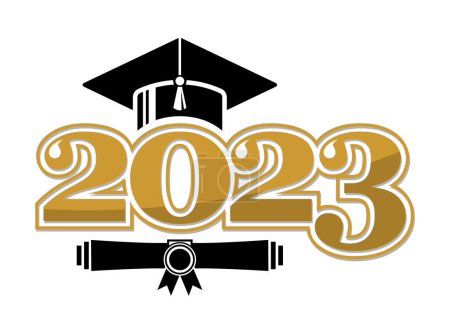Illustration for 2023 class congrats graduates. The concept of decorate congratulation for school graduates. Design for t-shirt, flyer, invitation, greeting card. Illustration, vector - Royalty Free Image