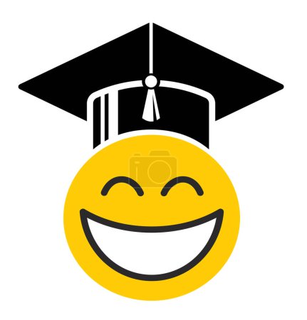 Illustration for Smiling emoticon with graduation cap. Vector icon - Royalty Free Image