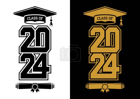 Illustration for Lettering Class of 2024 for greeting, invitation card. Text for graduation design, congratulation event, T-shirt, party, high school or college graduate. Illustration, vector on transparent background - Royalty Free Image