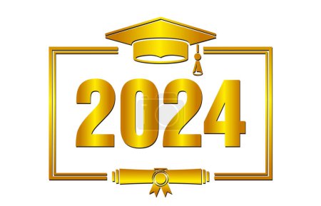 Illustration for Graduation class of 2023. Golden lettering for greeting, invitation card. Text for graduation design, congratulation event, T-shirt, party, high school or college graduate.Vector on transparent background - Royalty Free Image
