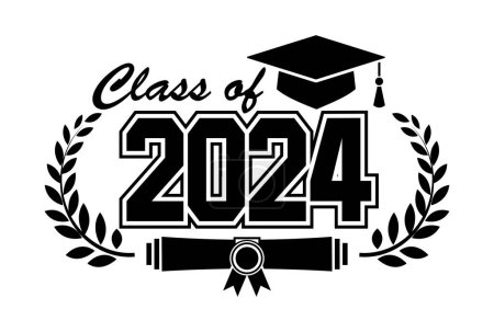 Illustration for 2024 class graduate. The concept of decorate congratulation for school graduates. Design for t-shirt, flyer, invitation, greeting card. Illustration, vector - Royalty Free Image