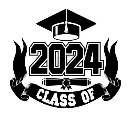 2024 Schulabschluss. Das Konzept, Gratulationen für Schulabsolventen zu schmücken. Design für T-Shirt, Flyer, Einladung, Grußkarte. Abbildung, Vektor