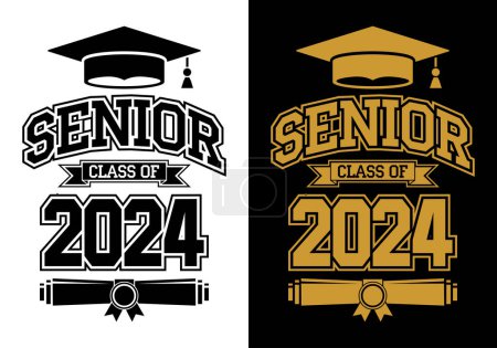 Illustration for Lettering Class of 2023 for greeting, invitation card. Text for graduation design, congratulation event, T-shirt, party, high school or college graduate. Illustration, vector on transparent and black background - Royalty Free Image