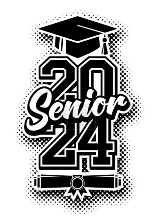 2024 senior class graduate. Concept of decorate congratulation for school graduates. Design for t-shirt, flyer, invitation, greeting card. Vector on transparent background