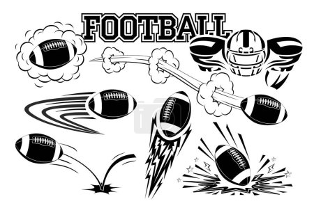 Illustration for American football balls fly at high speed. Vector in comic style on transparent background - Royalty Free Image