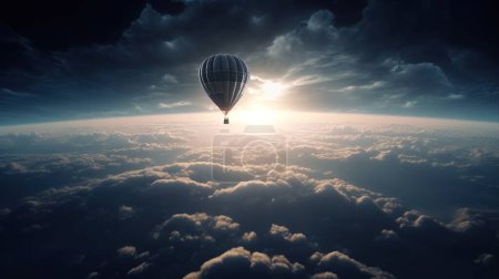 Téléchargez les photos : Ballon à air chaud au-dessus de l'atmosphère terrestre. Tourisme spatial futur. Fantaisie d'exploration spatiale. - en image libre de droit