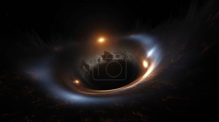 Supermassive black hole with glowing event horizon. Digital illustration.