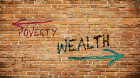 Photo for Street Sign the Direction Way to Wealthy versus Poverty - Royalty Free Image