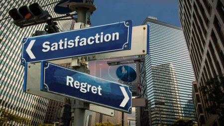 Photo for Street Sign the Direction Way to Satisfaction versus Regret - Royalty Free Image