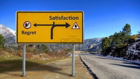 Photo for Street Sign the Direction Way to Satisfaction versus Regret - Royalty Free Image