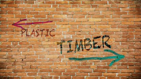Photo for Street Sign the Direction Way to Timber versus Plastic - Royalty Free Image