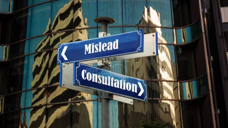 Photo for Street Sign the Direction Way to Consultation versus Mislead - Royalty Free Image