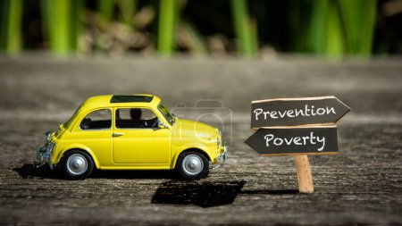 Photo for Street Sign the Direction Way to Prevention versus Poverty - Royalty Free Image