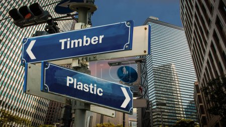 Photo for Street Sign the Direction Way to Timber versus Plastic - Royalty Free Image