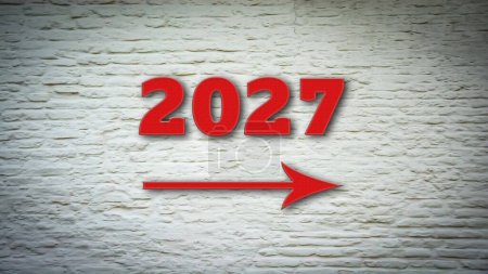 Téléchargez les photos : Image d'un panneau indiquant la direction de l'année 2027 - en image libre de droit