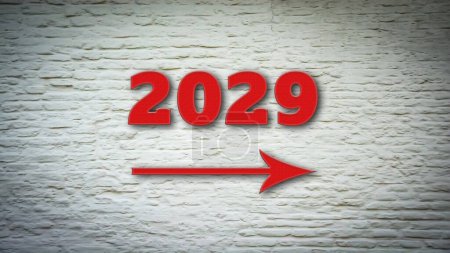 Téléchargez les photos : Image d'un panneau indiquant la direction de l'année 2029 - en image libre de droit