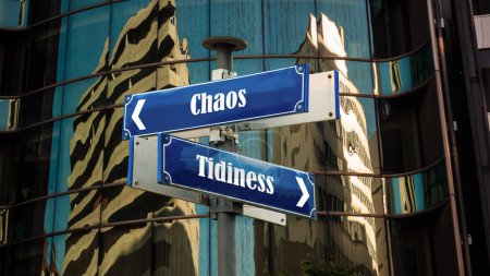 Photo for Street Sign the Direction Way to Tidiness versus Chaos - Royalty Free Image