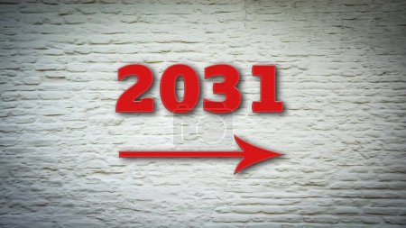 Téléchargez les photos : Image d'un panneau indiquant la direction de l'année 2031 - en image libre de droit