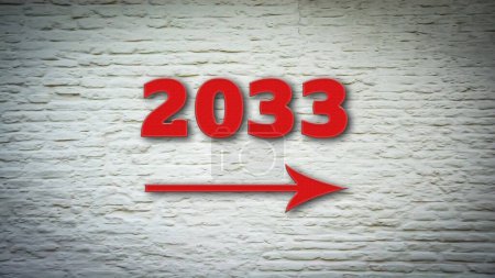 Téléchargez les photos : Image d'un panneau indiquant la direction de l'année 2033 - en image libre de droit