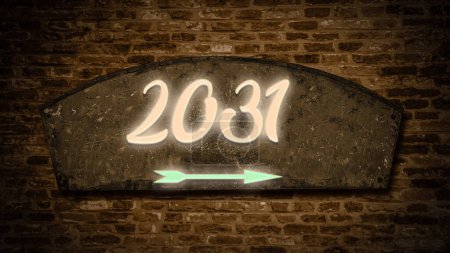 Téléchargez les photos : Image d'un panneau indiquant la direction de l'année 2031 - en image libre de droit