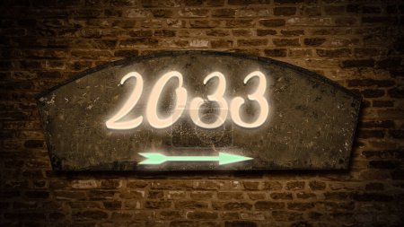 Téléchargez les photos : Image d'un panneau indiquant la direction de l'année 2033 - en image libre de droit
