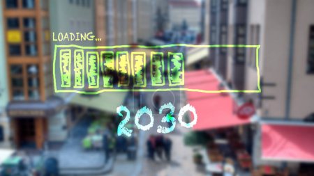 Téléchargez les photos : Image d'un panneau indiquant la direction de l'année 2030 - en image libre de droit