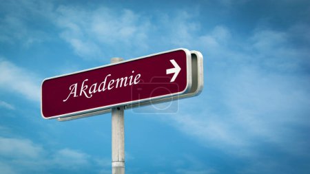 Photo for Image of a signpost pointing in the direction of an academy in German. - Royalty Free Image