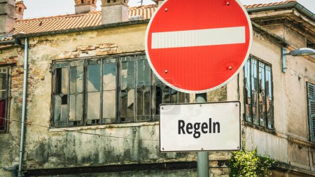 Photo for An image with a signpost pointing in two different directions in German. One direction points by exception, the other points by rule. - Royalty Free Image