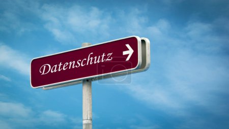 the picture shows a signpost and a sign that points in the direction of data protection in german.