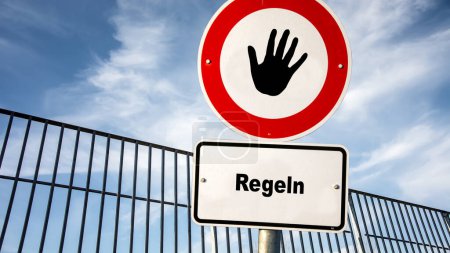 An image with a signpost pointing in two different directions in German. One direction points by exception, the other points by rule.