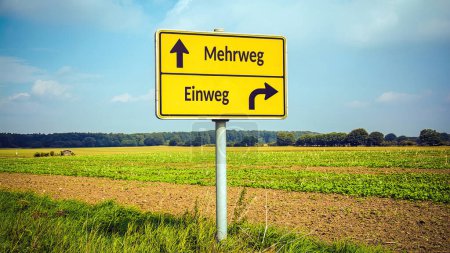 An image with a signpost pointing in two different directions in German. One direction points to reusable the other points to one-way.